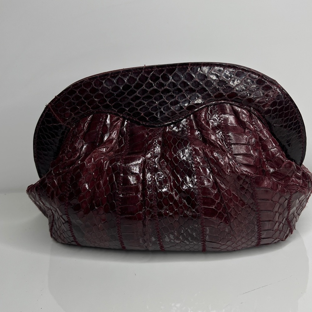 Sylvia Snakeskin Python Dark Ref Burgundy Clutch … - image 4